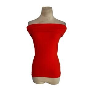 A New Day Red Ribbed Knit Fitted Off the Shoulder Top Size XS